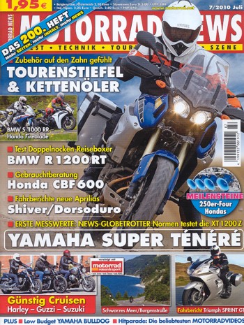 MOTORRAD NEWS 7/2010 – Yamaha XT 1200 Z Super Ténéré mit 81 kW (110 PS) im MAXI-Test; Triumph Sprint GT mit 95,6 kW (130 PS) Test & Technik; Aprilia SL 750 Shiver mit 70 kW (95 PS) Test & Technik