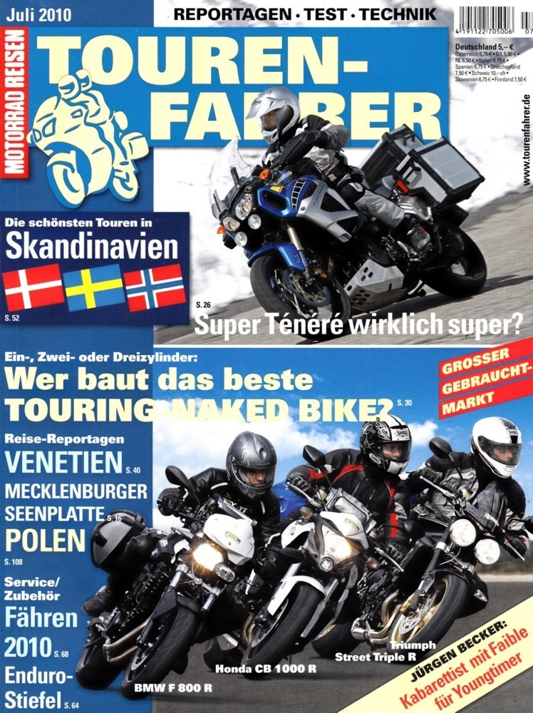 TOURENFAHRER 7/2010 – Triumph Street Triple R mit 78 kW (106 PS) im Vergleichstest, Honda CB 1000 R mit 92 kW (125 PS) im Vergleichstest