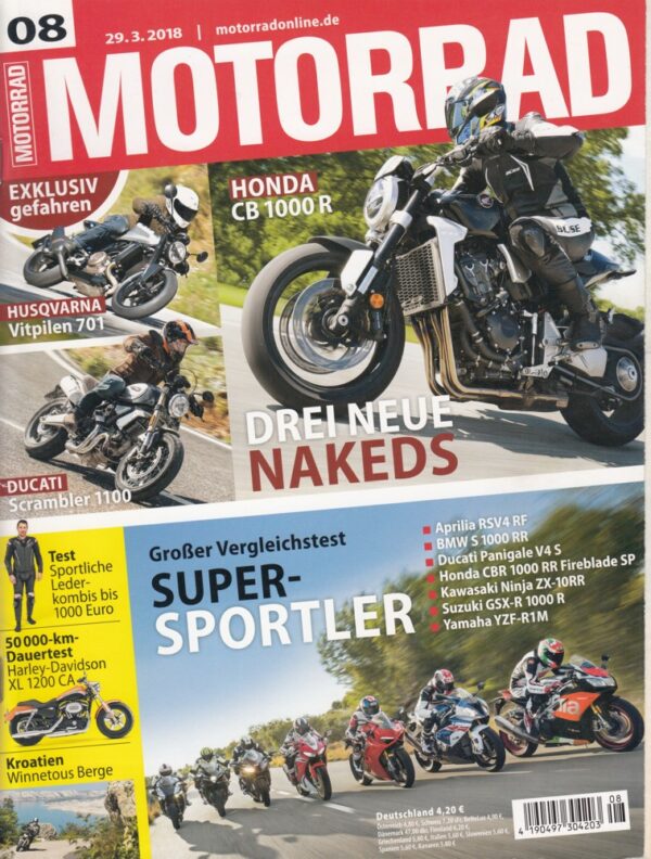 MOTORRAD 08/2018 – Husqvarna Vitpilen 701, Honda CB 1000 R, Ducati Scrambler 1100