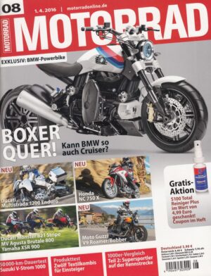 MOTORRAD 08/2016 – BMW Boxer Cruiser, Ducati Multistrada 1200 Enduro, Honda NC 750 X, TOP-Test Triumph Speed Triple S