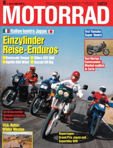 MOTORRAD 8/1989 – Test Norton Commander; Test Yamaha XTZ 750 Super Ténéré; Test Kawasaki Z 550 GT; Aprilia Tuareg 600 Wind