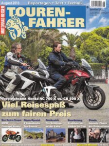 Titelseite: Tourenfahrer 8/2013 – Honda CB 500 X vs. NC 700 X; BMW R nineT Neuheit