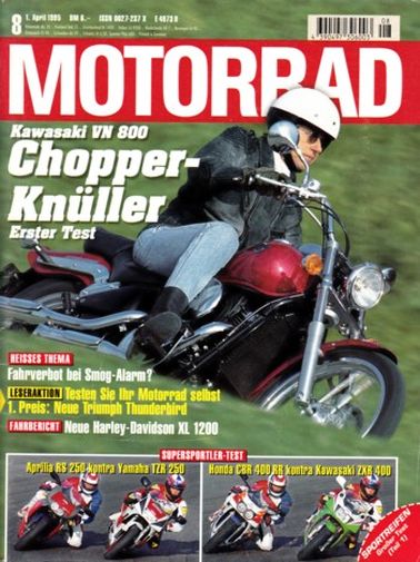 MOTORRAD 8/1995 – Test Kawasaki VN 800; Test Yamaha XT 600 E; Harley-Davidson Sportster 1200, hier als Cup-Version