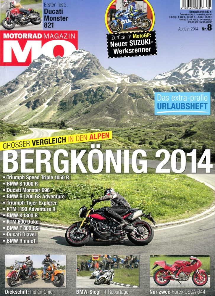Titelbild: MO 8/2014 – BMW S 1000 R im Vergleich; Test Indian Chief Classic