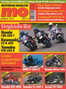 Titelseite: MO 8/1994 – Test Moto Guzzi California 1100 i; die weiße Perle von Ikuzawa Honda CB 750