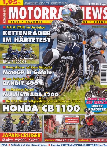 MOTORRAD NEWS 8/2010 – HONDA CB 1100 mit 65 kW (88 PS) Test & Technik; Horex VR6 mit 147 kW (200 PS9 als Neuheit; BMW R 1200 GS mit 81 kW (110 PS) im Vergleichstest
