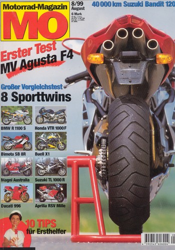 MO 8/1999 – Test MV Agusta F4 750 Serie Oro; Vergleich BMW R 1100 S vs. Magni Guzzi Australia und andere