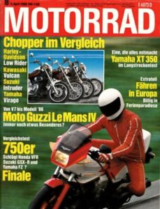 Titelseite: MOTORRAD 8/1986 – Moto Guzzi 1000 Le Mans IV; Dauertest Yamaha XT 350
