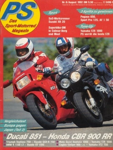 PS 8/1992 – Yamaha FZR 1000, hier mit Zubehör getunt, Gilera Nordwest 600 mit 34 kW (46 PS) im Vergleichstest