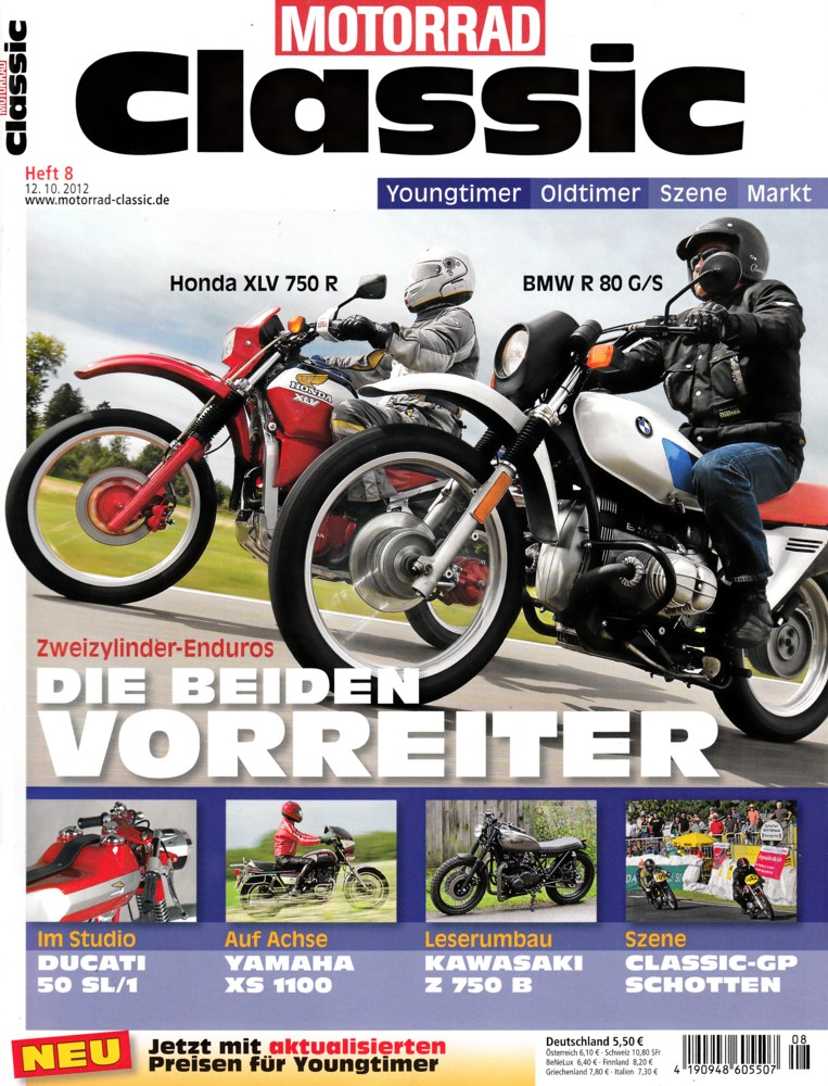 Titelbild: Motorrad Classic 08/2012 – BMW R 80 G/S, Honda XLV 750 R