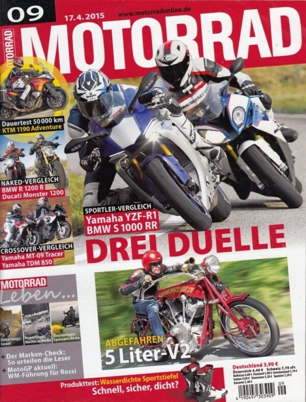 MOTORRAD 09/2015 – Vergleich: YZF-R1 vs. S 1000 RR, Monster 1200, 5-Liter-V2, KTM 1190 Adventure