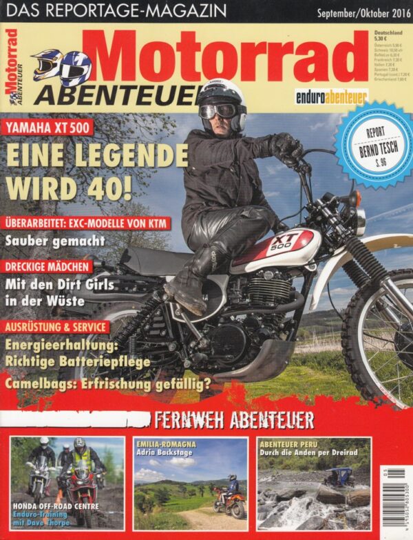 Motorrad ABENTEUER 9/10 2016 – Yamaha XT 500, eine Legende wird 40; Test KTM EXC-F 250 / 350 / 450 / 500; Can-Am Spyder F3T Touring