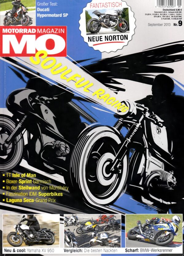 MO 9/2013 – Test Ducati Hypermotard SP; Yamaha XV 950 / R; Honda CB 1000 R im Vergleich