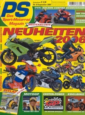 PS 9/2005 – Ducati Desmosedici GP03 mit über 176 kW (240 PS) im Tracktest, Honda NR 750 mit 92 kW (125 PS) im Tracktest