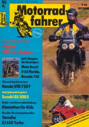 Motorradfahrer 9/1992 – Test Honda VFR 750 F; Test Cagiva Elefant 900 i.e.; Moto Guzzi V 65 Florida, Probefahrt