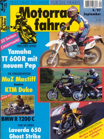 Motorradfahrer 9/1997 – Test Kawasaki EL 125; Yamaha TT 600 R; Honda FES 250 Foresight; KTM 620 Duke