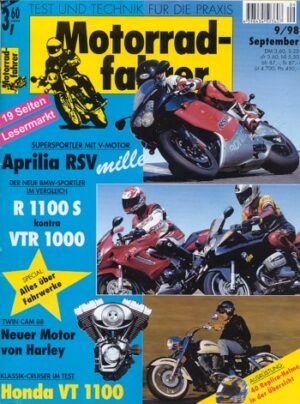 Motorradfahrer 9/1998 – BMW R 1100 S; Honda VTR 1000 F Firestorm; Aprilia RSV mille; KTM LC4 620 Supermoto