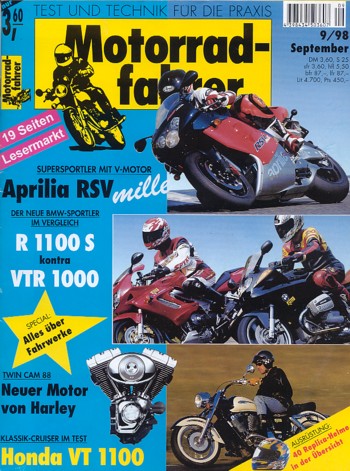 Motorradfahrer 9/1998 – BMW R 1100 S; Honda VTR 1000 F Firestorm; Aprilia RSV mille; KTM LC4 620 Supermoto