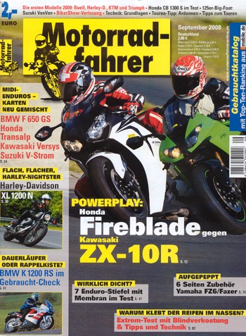 Motorradfahrer 9/2008 – Großer 4-Wege-Mittelklasse-Enduro-Vergleich