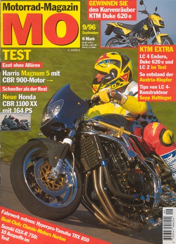 MO 9/1996 – Test Honda CBR 1100 XX; Harris Magnum 5; Hyperpro-Yamaha TRX 850