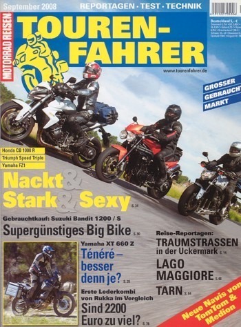 TOURENFAHRER 9/2008 – YAMAHA XT 660 Z Ténéré mit 35 kW (48 PS) im Touren-Test, Honda CB 1000 R mit 92 kW (125 PS) im Vergleichstest