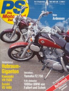 Titelseite: PS 9/1987 – Kawasaki VN 1500 mit 53 kW (72 PS) im Vergleichstest, Suzuki VS 1400 Intruder mit 49 kW (66 PS) im Vergleichstest