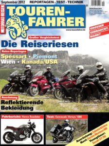 Titelseite: Tourenfahrer 9/2012 – BMW K 1600 GT vs. Pan European vs. GTR vs. FJR 1300