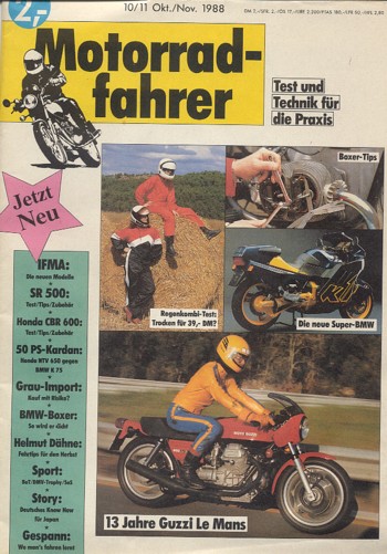 Motorradfahrer 10/11 1988 – Erstausgabe, Moto Guzzi Le Mans, Yamaha SR 500