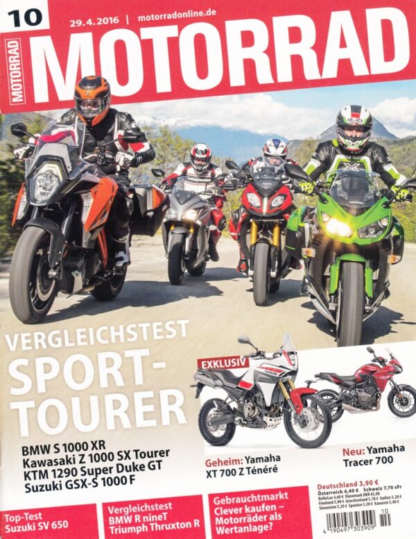 MOTORRAD 10/2016 + Sport-Tourer Vergleichstest + BMW S 1000 XR + Kawasaki Z 1000 SX Tourer + KTM 1290 Super Duke GT + Suzuki GSX-S 1000 F