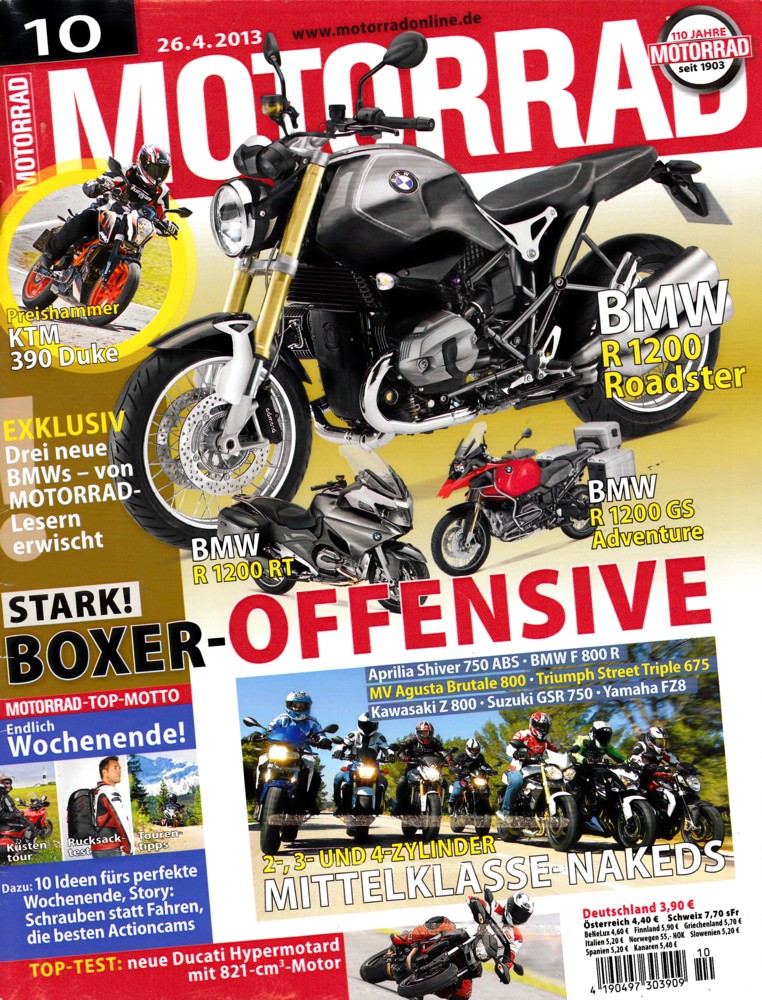 Titelbild: MOTORRAD 10/2013 – Top-Test Ducati Hypermotard; Gebrauchtberatung Honda Deauville