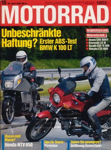 MOTORRAD 10/1988 – Honda NTV 650 Revere; Test BMW K 100 LT; Aprilia Tuareg 600 Wind