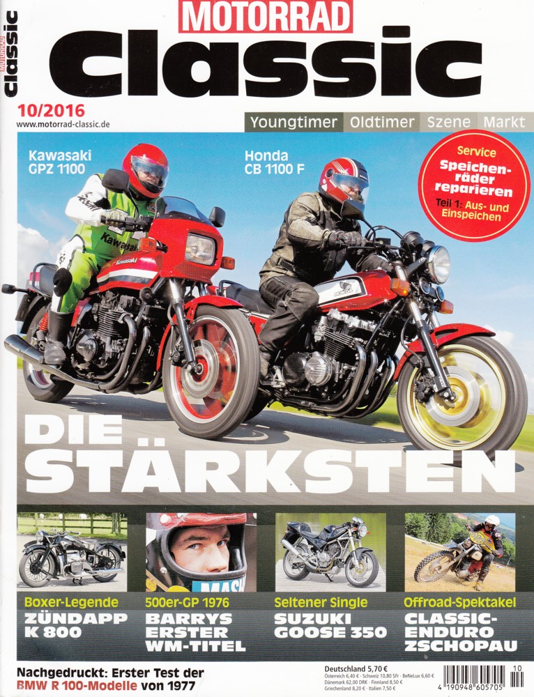Titelbild: MOTORRAD CLASSIC 10/2016 – Honda CB 1100 F Super Bol d'Or; Kawasaki GPz 1100
