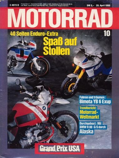 MOTORRAD 10/1989 – Test Bimota YB6 Exup; Test Aprilia Climber; BMW R 100 GS Paris-Dakar; Honda XRV 650 Africa Twin