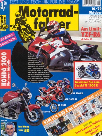 10_32.jpg Motorradfahrer 10/1999 – Honda X-Eleven; Test KTM LC4 640; Test Yamaha YZF-R6; MZ 500, ab Modell 1990, aus 2. Hand