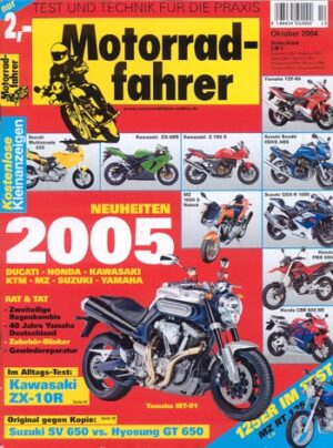 Motorradfahrer 10/2004 – Buell XB9SX Lightning CityX; Hyosung GT 650; Suzuki SV 650; Test Kawasaki ZX-10R Ninja