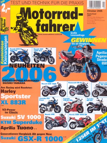Motorradfahrer Heft 10/2005 – Aprilia RSV Tuono R vs. KTM 990 Super Duke vs. Suzuki SV 1000, Suzuki GSX-R 1000