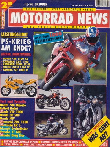 MOTORRAD NEWS 10/1996 – Honda CB 500 mit 43 kW (58 PS) im Vergleichstest; Honda NTV 650 mit 39 kW (53 PS) im Vergleichstest