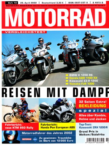 MOTORRAD 10/2002 – Test KTM 950 Rallye; Test Honda ST 1300 Pan European; Test Kawasaki ZRX 1200 R; BMW K 1200 RS