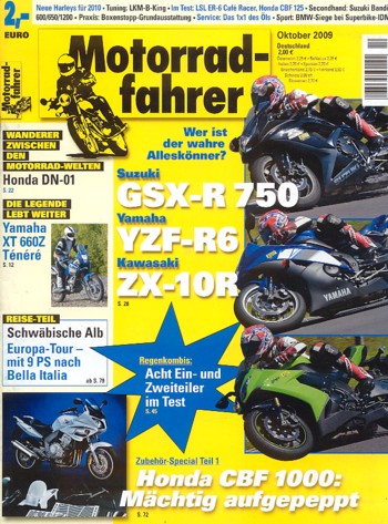 Motorradfahrer 10/2009 – Suzuki B-King, hier von LKM veredelt; Yamaha XT 660 Z Ténéré mit 35,6 kW (48,4 PS) Test & Technik