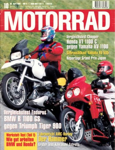 MOTORRAD 10/1994 – Test Kawasaki Estrella; Test Cagiva Mito 125; BMW R 1100 GS; Triumph Tiger 900