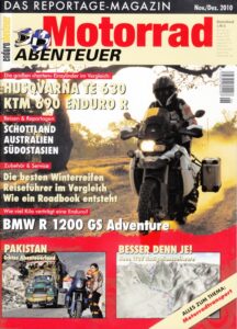 Titelseite: Motorrad ABENTEUER 11/12 2010 – Husqvarna TE 630; KTM 690 Enduro R; Test BMW R 1200 GS Adventure; Husaberg TE 250, eine Zweitakter-Enduro