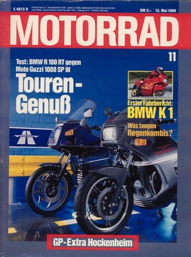 MOTORRAD 11/1989 – Test BMW K 1; BMW R 100 RT; Moto Guzzi 1000 SP3; Suzuki RG 500