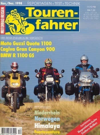 Tourenfahrer 11/12 1998 – BMW R 1100 GS mit 59 kW (80 PS) im Vergleichstest, Moto Guzzi Quota 1100 ES mit 51 kW (69,5 PS) im Vergleichstest