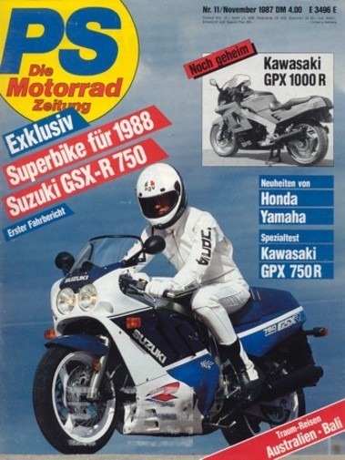 PS 11/1987 – Kawasaki GPX 750 R mit 74 kW (100 PS) im Spezialtest, Bimota YB6 mit 103 kW (140 PS) im Test