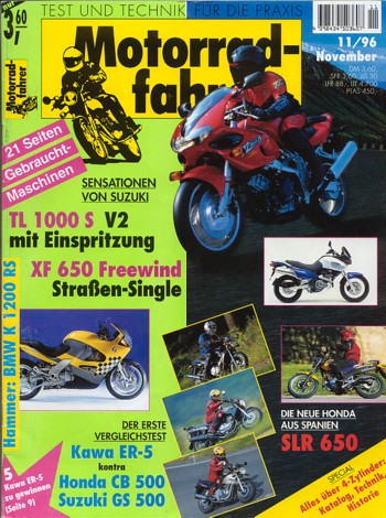 Motorradfahrer 11/1996 – CB 500 vs. ER-5 vs. GS 500 E, CBR 1100 XX