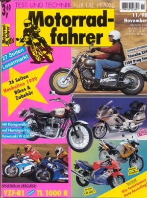 Motorradfahrer 11/1998 – Yamaha XVS 1100 Drag Star; Suzuki TL 1000 R; Yamaha YZF-R1; Test Harley-Davidson Sportster Custom 53