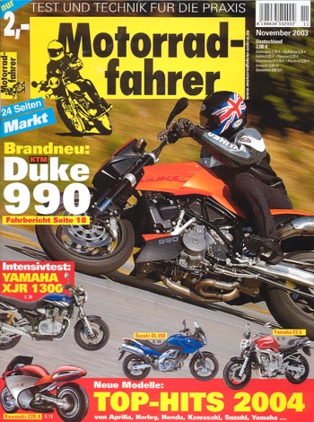 Motorradfahrer 11/2003 – KTM 990 Super Duke; Aprilia Pegaso 650 i.e. Tuscany-Tibet Raid; BMW F 650 GS Dakar; Test Yamaha XJR 1300