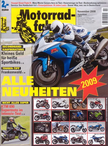 Motorradfahrer 11/2008 – Aprilia SX 125 mit 16 kW (22 PS) Test & Technik; Triumph Street Triple R mit 78 kW (106 PS) Test & Technik