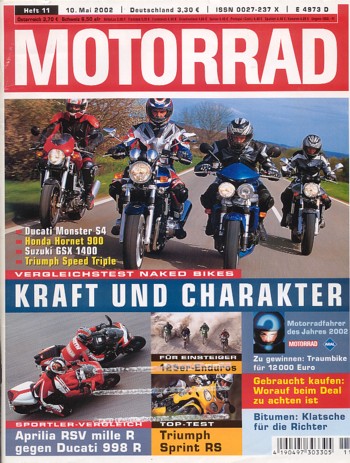 MOTORRAD 11/2002 – Ducati Monster S4; Honda CB 900 F Hornet; Suzuki GSX 1400; Triumph Speed Triple 955i