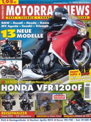 11_67.jpg MOTORRAD NEWS 11/2009 – Honda VFR 1200 F mit 127 kW (173 PS) als Neuheit für 2010; BMW R 1200 GS Adventure mit 77 kW (105 PS) im Vergleichstest; Moto Guzzi Stelvio 1200 NTX mit 77 kW (105 PS) im Vergleichstest